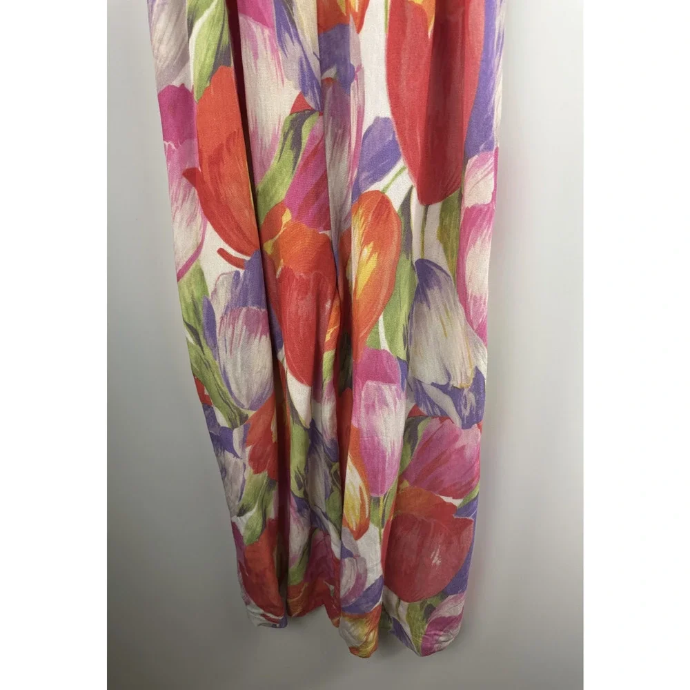Pepaloves Playsuit Wide Leg Floral Watercolor Jumpsuit Bow Tie Front Pocket Sz M - Picture 5 of 13